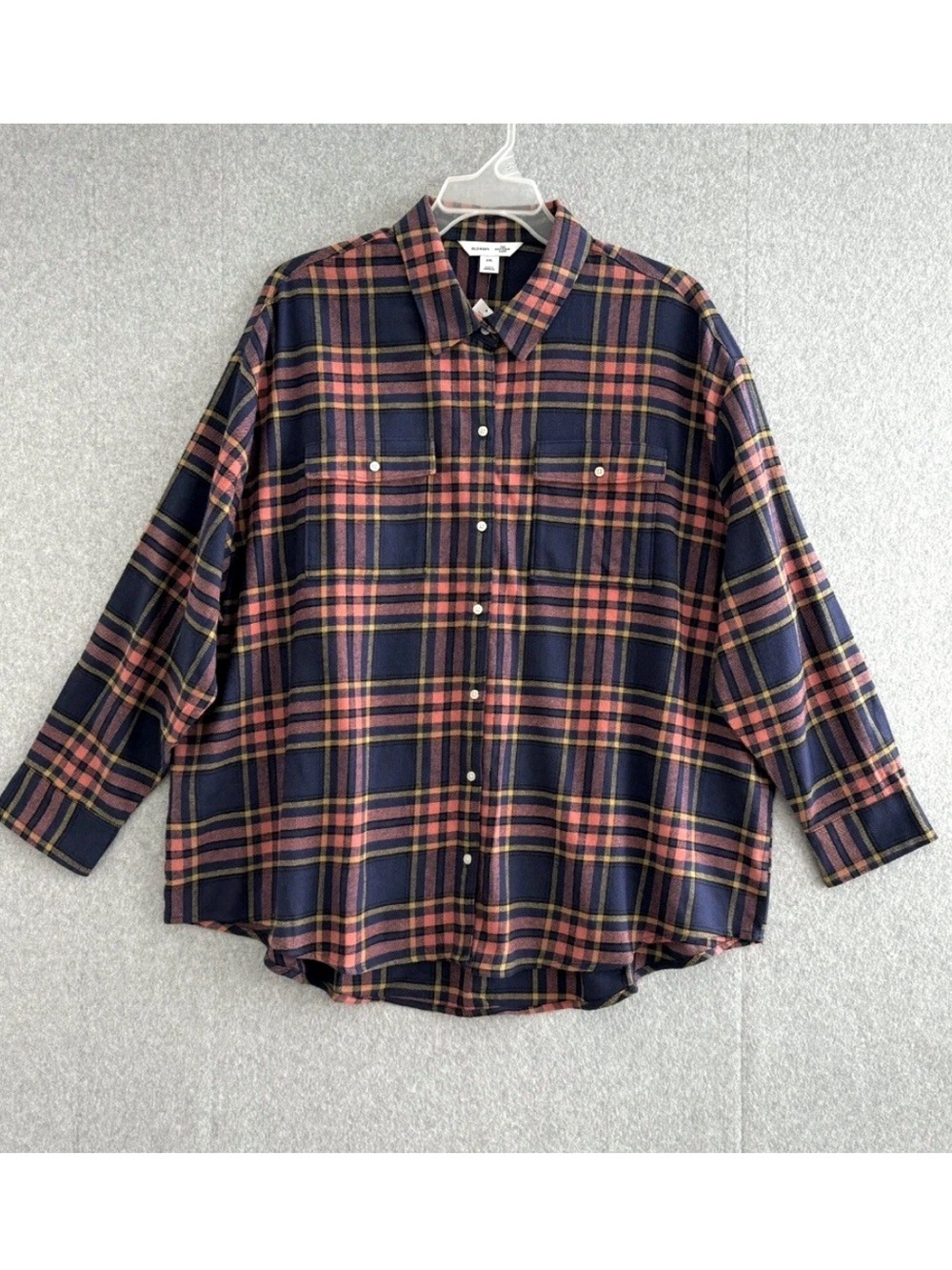 Old Navy Boyfriend Shirt Womens Size XXL Flannel Button Up Blue Orange Plaid NWT
